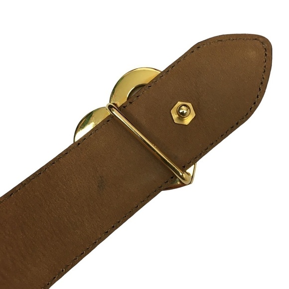 MOSCHINO Vintage Heart Buckle Belt All Genuine Leather Navy Gold Size 40 *FLAW* main image 10